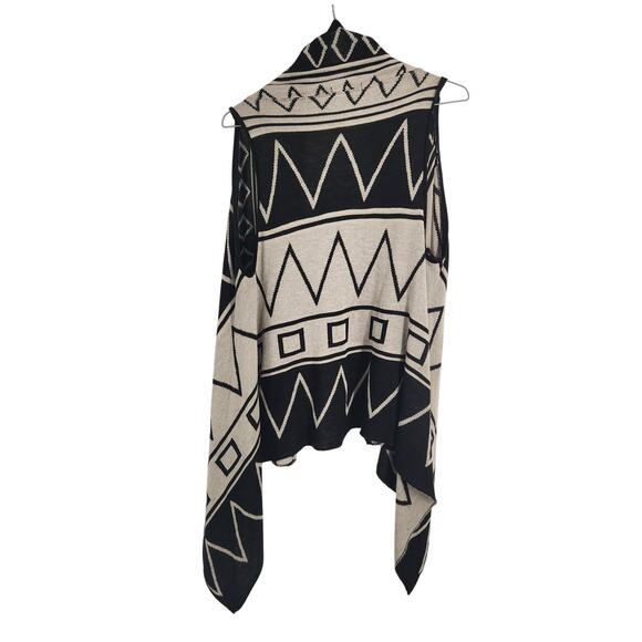 Maurices Plus Size 0 (14/16) Aztec Open Front Sleeveless Cardigan – Black & Tan - Picture 2 of 3